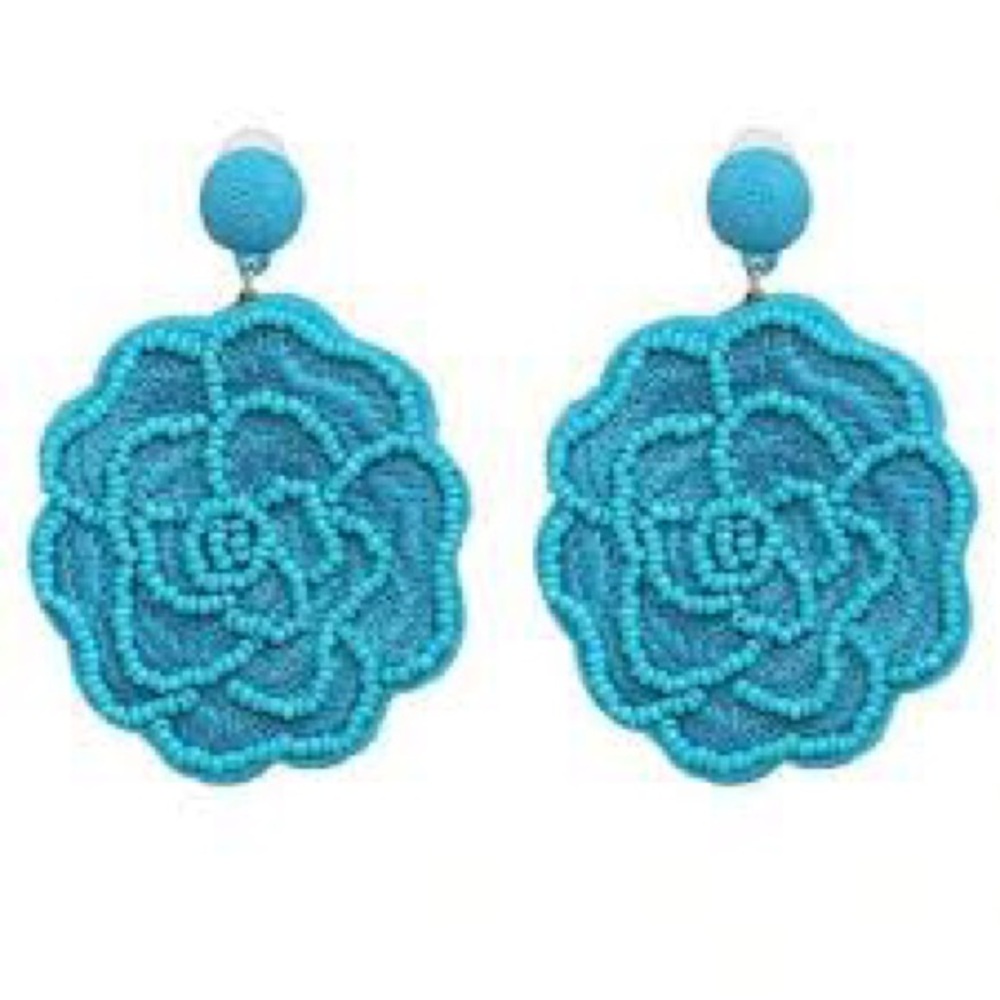 ๐NEW๐BaubleBar blue Rose Beaded Silk Spun Stitched Cloth Stud Earrings